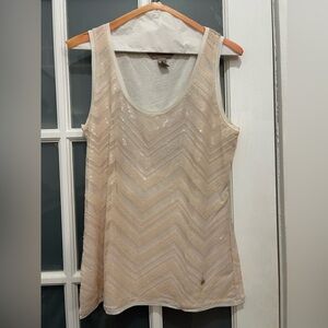 Banana Republic Heritage Ivory Chevron Stripe Sequin Tank Top Blouse Sz Medium